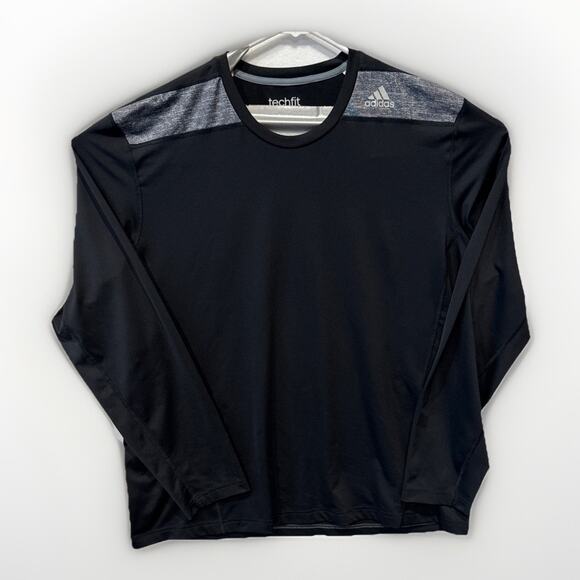 Adidas Techfit Fitted Mens Black 2XL Long sleeve Shirt Stretch‎ Climalite - Picture 1 of 5